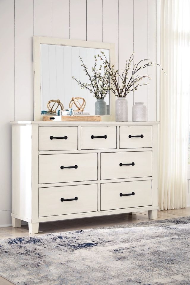 Signature Design by Ashley® Braunter Aged White Dresser and Mirror Set-4