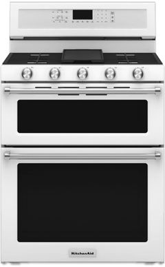 KitchenAid® 30" White Freestanding Gas Double Oven Range