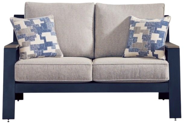 Signature Design by Ashley® East Beach Driftwood/Navy Blue Fabric/Wooden Outdoor Loveseat-2