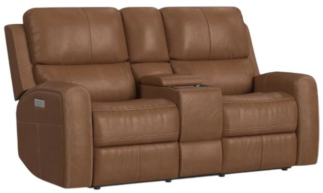 Flexsteel® Linden Caramel Power Reclining Loveseat with Console, Power Headrests and Lumbar-0