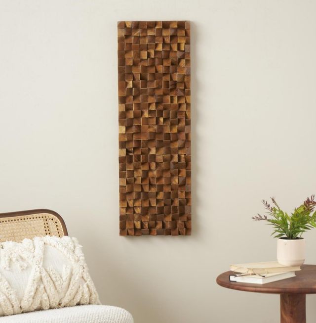Deco Marche Brown 36'' Geometric 3D Cube Inspired Panel Wall Decor-4