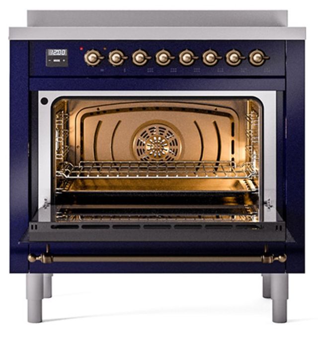 Ilve® Nostalgie II Noblesse 36'' Midnight Blue Pro Style Induction Range with Burnished Trim-1