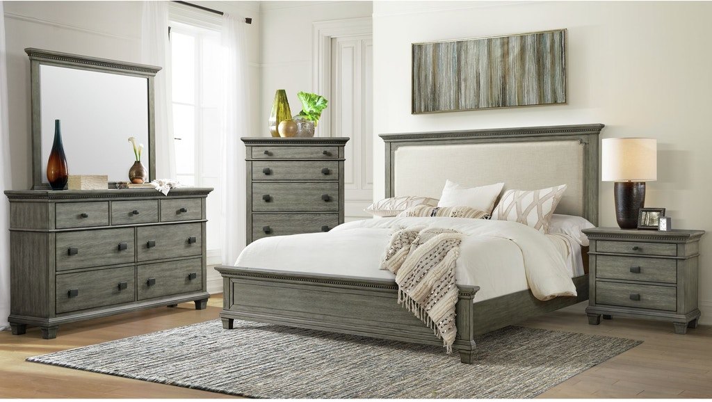 Elements International Crawford Bedroom 4 Piece Gray King Bedroom Set