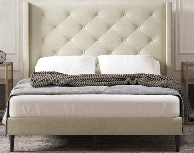 American Wholesale Furniture Carrington Beige Queen Upholstered Bed-0