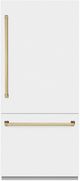 ZLINE Autograph Edition 36" 19.8 Cu. Ft. White Matte Built-In Bottom Freezer Refrigerator with Water Dispenser, Ice Maker, and Polished Gold Accents-0