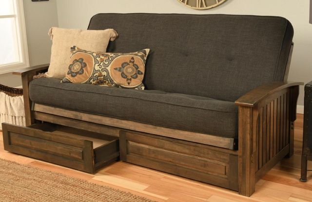 Kodiak Furniture Washington Linen Charcoal/Rustic Walnut Full Storage Futon with Mattress-1