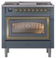 Ilve® Nostalgie II Noblesse 36'' Blue Gray Pro Style Dual Fuel Range with Brass Trim-1
