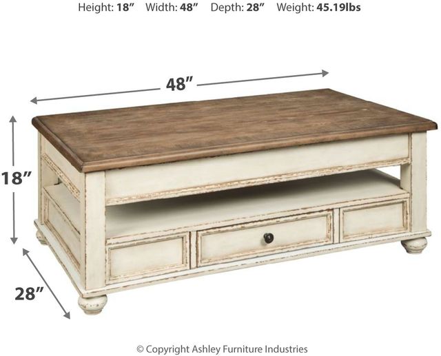 Signature Design by Ashley® Realyn Brown Lift Top Coffee Table with Antique White Base-3