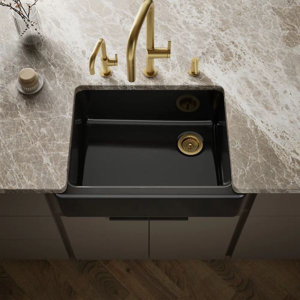 KOHLER® Whitehaven® Black 30" Undermount Single-Bowl Farmhouse Kitchen Sink-1
