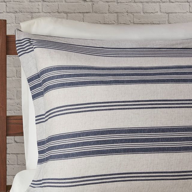 Olliix by Urban Habitat Navy Full/Queen Cole Stripe Print Ultra Soft Cotton Blend Jersey Knit Duvet Cover Set-3