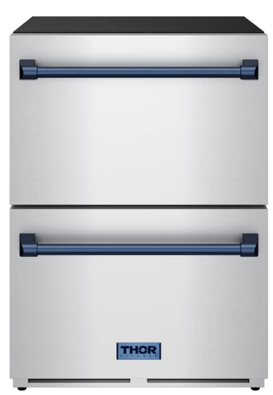 Thor Kitchen® Gordon Ramsay 24" 5.4 Cu. Ft. Stainless Steel Under-Counter Outdoor Freestanding Freezer Drawer with Blue Handle-0