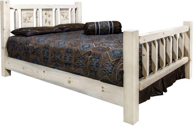 Montana Woodworks® Homestead Clear Lacquer Twin Bed with Laser Engraved Bear Design-0