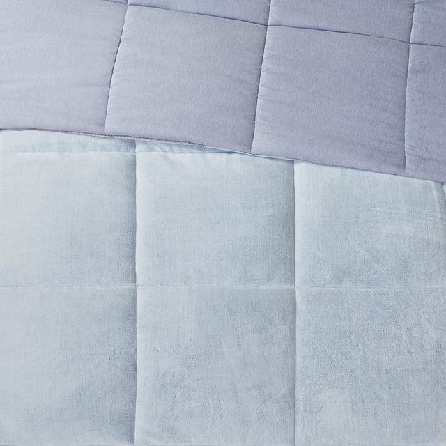 Olliix by Intelligent Design Carson Blue Twin/Twin XL Reversible Plush to Heathered Micofiber Comforter Set-2