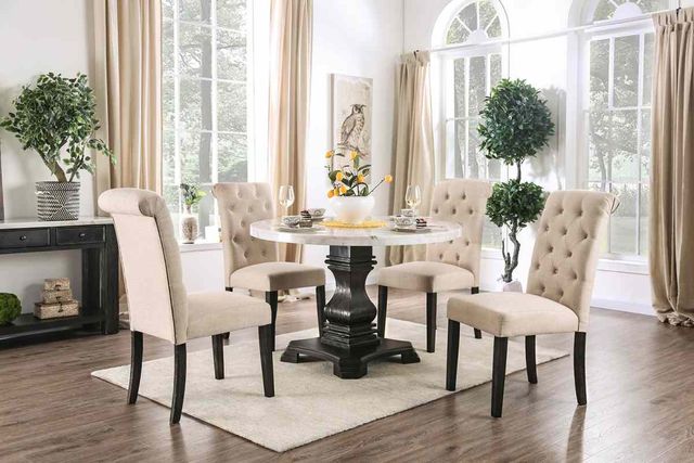 Furniture of America® Elfredo 5-Piece Antique Black/Ivory/White Round Dining Table Set-1