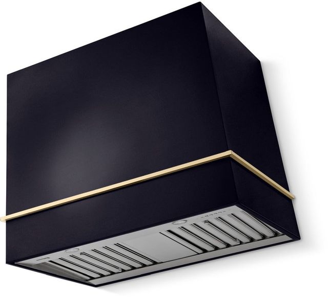 La Cornue Cornufé Loge 36" Gloss Black Wall Mounted Range Hood with Polished Brass Trim-0