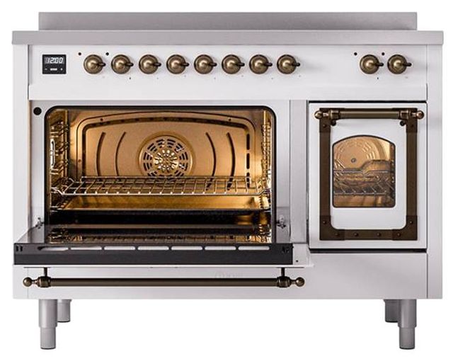 Ilve® Nostalgie II Noblesse 48'' White Pro Style Induction Range with Burnished Trim-3