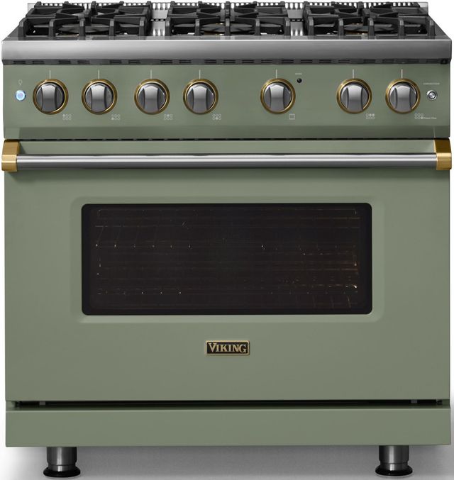 Viking® 5 Series 36" Eucalyptus Pro Style Gas (LP) Range with Brushed Brass Trim-3