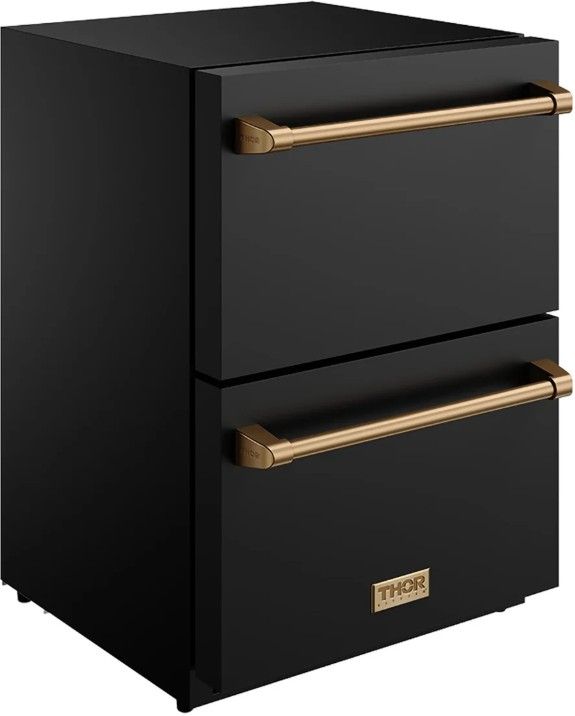 Thor Kitchen Gordon Ramsay Collection 3.4 Cu. Ft. Anti-Fingerprint Black Under the Counter Freezer Drawer with Bronze Handle-2