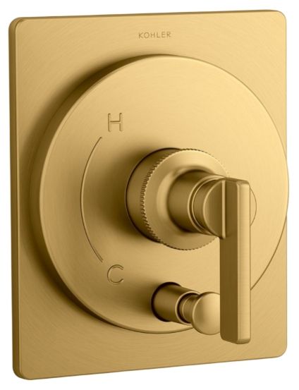 KOHLER® Castia® by Studio McGee Rite-Temp® Vibrant Brushed Moderne Brass Valve Trim with Push-Button Diverter-0