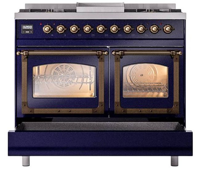 Ilve® Nostalgie II Noblesse 40'' Midnight Blue Liquid Propane Pro Style Dual Fuel Range with Burnished Trim-5
