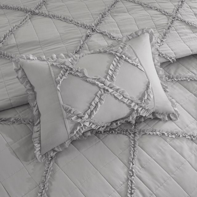 Olliix by Madison Park 6 Piece Grey Full/Queen Rosie Reversible Coverlet Set-4
