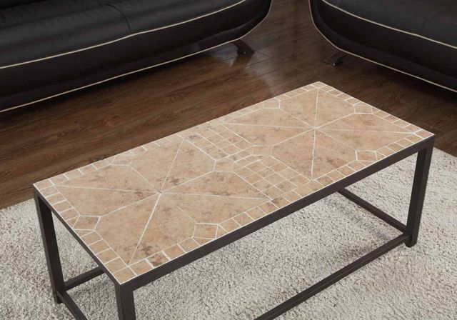 Monarch Specialties Inc. Brown Terracotta Title Coffee Table with Hammered Brown Base-1