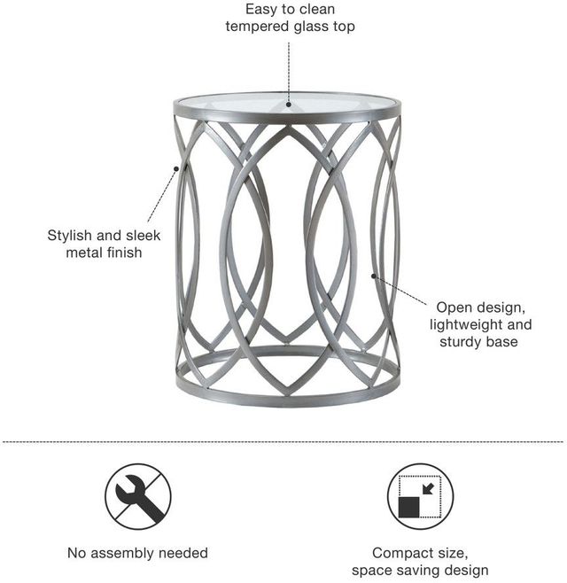 Olliix by Madison Park Tempered Glass Accent Table with Grey Base -1