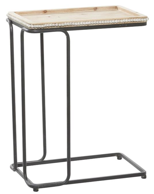 Deco Marche Washed White Accent Table with Black Base-0