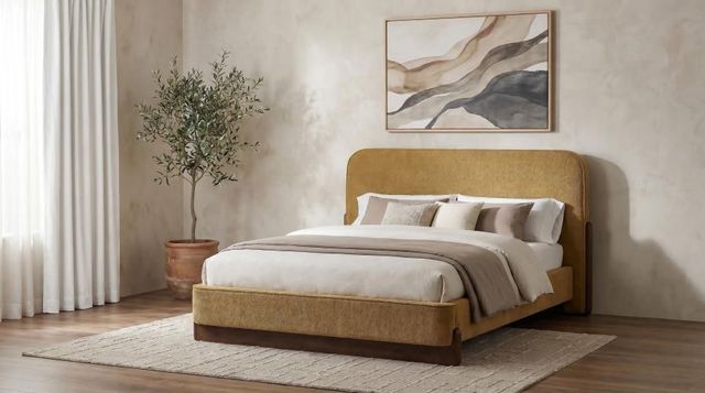 Coaster® Baldacci Curry/Walnut California King Upholstered Platform Panel Bed-1