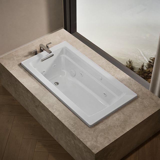 KOHLER® Archer® White 60" x 32" Drop-In Whirlpool Bath with Bask® Heated Surface-1
