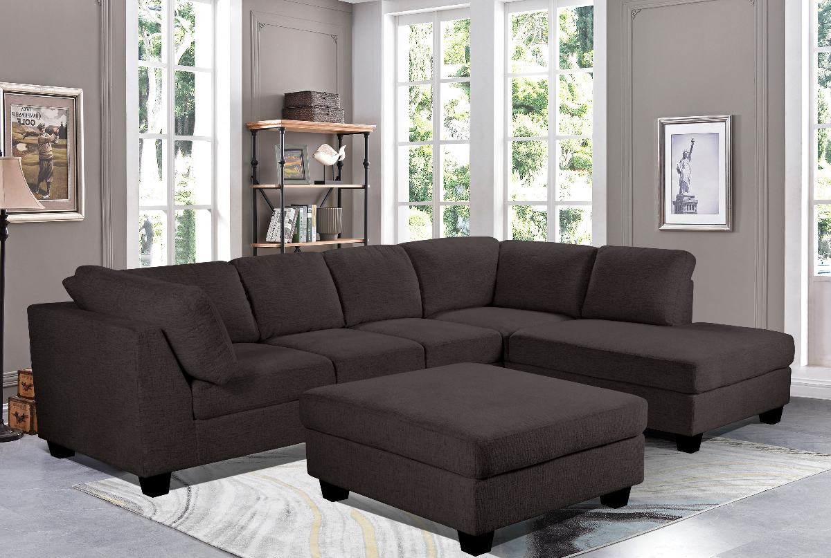 Sectional Charcoal Grey Chaise Lounge Edenfield 3-Piece RAF Corner