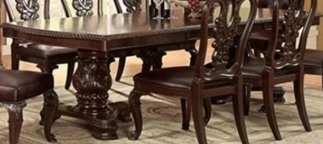 Furniture of America® Bellagio Brown Cherry Dining Table with 2 Leaves-0