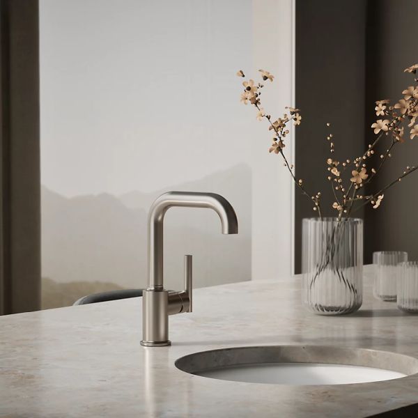 KOHLER® Purist® Vibrant Stainless Single-Handle Bar Sink Faucet-1