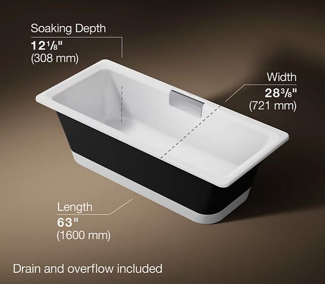KOHLER® Volute® Black Rectangular 63" x 28.38" Freestanding Bath with White Base-3