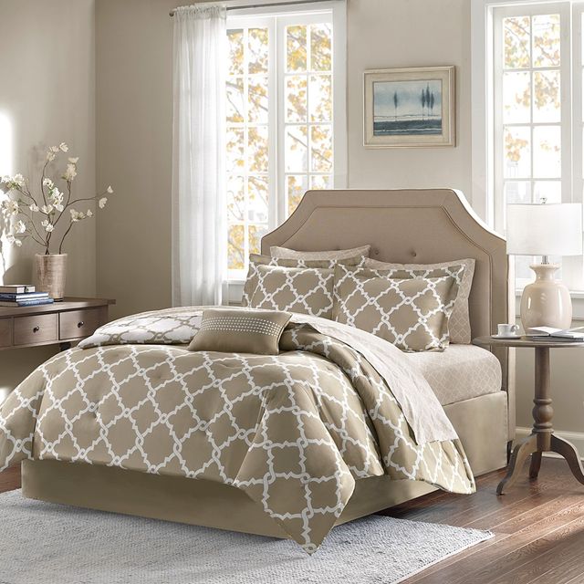 Olliix by Madison Park Essentials Merritt Taupe California King Reversible Complete Comforter and Cotton Sheet Set-0