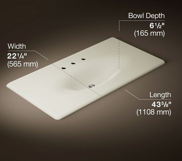 Kohler Iron/Impressions® Biscuit 43" Enameled Cast Iron Vanity Top with Integrated Oval Sink-2