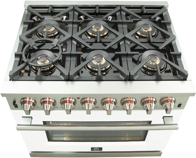 FORNO® Capriasca 36" Stainless Steel Pro Style Dual Fuel Range with White Door-2