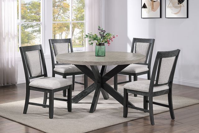 Crown Mark Stevens Gray Round Dining Table with Black Base-1
