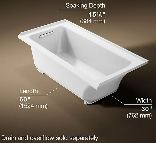 KOHLER® Archer® White 60" x 30" Alcove Bath with Bask® Heated Surface - Left Drain-3
