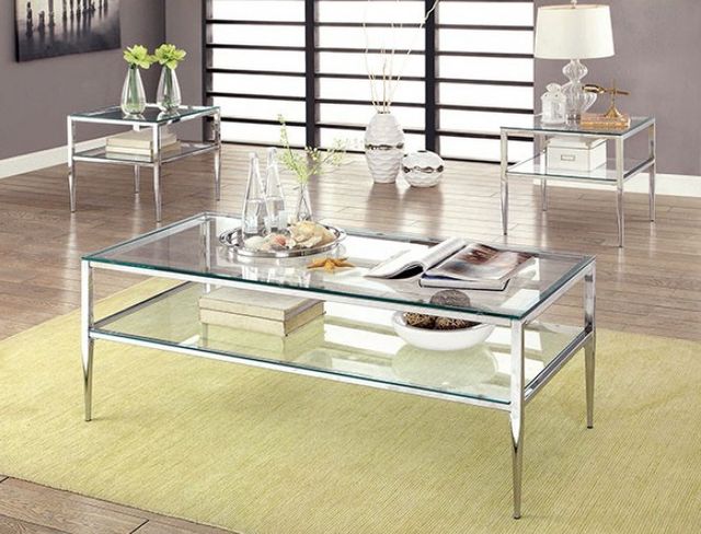 Furniture of America® Tanika Glass Top Coffee Table with Chrome Frame-2