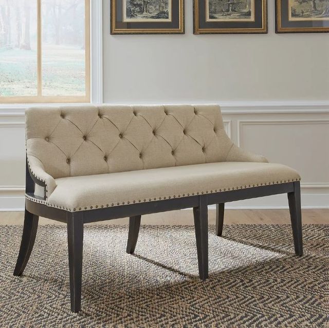Liberty Furniture Americana Farmhouse Black/Truffle Upholstered Shelter Dining Bench-1