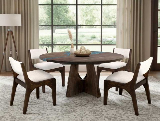 International Furniture Direct Zaphiro Lacquer Brown/White Upholstered Dining Side Chair-1