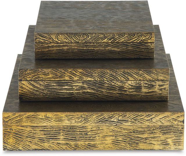 Signature Design by Ashley® Keldy 3-Piece Antique Brass Box Set-3