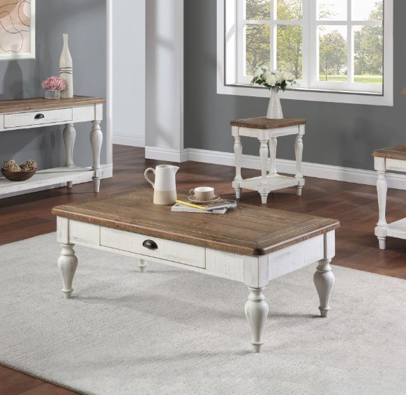 Winners Only® Augusta Rustic Brown Top Coffee Table with White Base-1