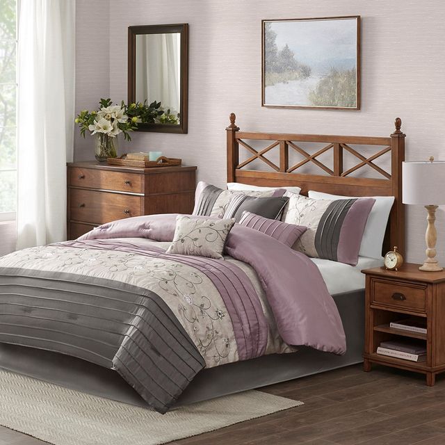 Olliix by Madison Park Serene 7 Piece Purple King Embroidered Comforter Set-1
