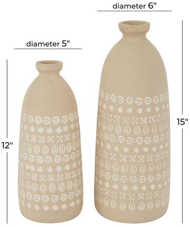 Deco Marche 2-Piece Beige Handmade Vase with Star Patterns Set-1