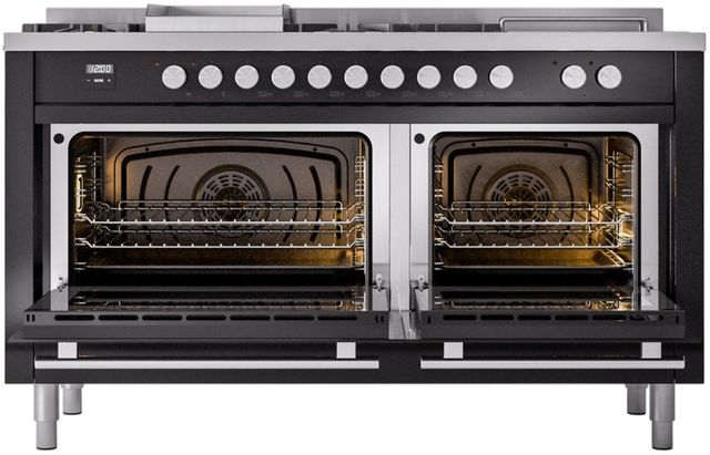 Ilve® Professional Plus II 60" Glossy Black Pro Style Dual Fuel Range-1
