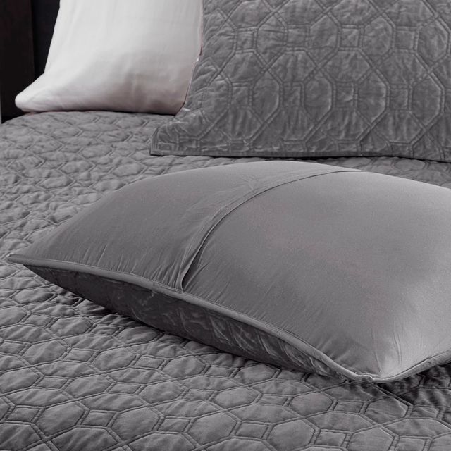 Olliix by Madison Park Harper 3 Piece Grey King/California King Faux Velvet Reversible Coverlet Set-4