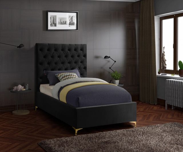 Meridian Furniture Cruz Black Velvet Twin Bed-2