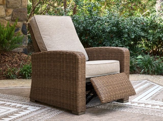 Signature Design by Ashley® Revare Beach Beige Fabric/Resin Wicker Outdoor Manual Recliner-4